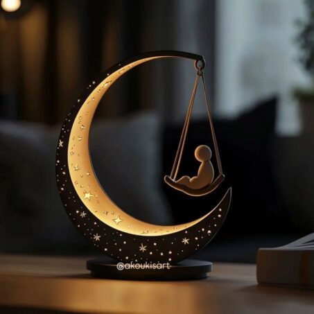 SQUIRREL MOON Bedside Lamp – โคมไฟข้างเตียงลายกระรอกบนพระจันทร์**